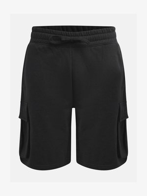 Fekete elasztikus derékpántos rövidnadrág állítható zsinórral és oldalzsebbel, puha anyagból készült.