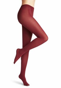 Collant bordeaux realizzati in un materiale trasparente e liscio, con un alto punto vita e design senza cuciture, aderenti sulle gambe.