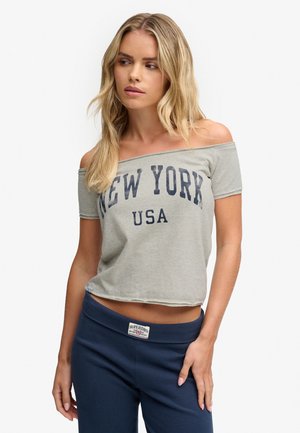 Superdry & Co, SUPERDRY GRAPHIC BARDOT SHORT SLEEVE TOP.. - Print T-shirt - grey marl