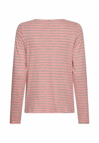 Langarmshirt in pink und grau mit horizontalen Streifen, mit einem runden Ausschnitt und einem Verschluss auf der Rückseite. Aus weichem, leichtem Baumwollmaterial.