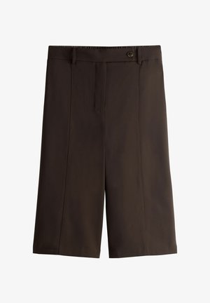 Hnědé kraťasy s volným střihem, se zapínáním na knoflík, s nariaseným předním dílem a bočními kapsami. Vyrobené z lehké látky s hladkým povrchem.