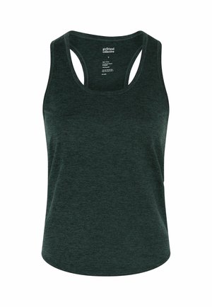 Tumeheline hõbedase efektiga racerback-stiilis top Girlfriend Collective'ilt, suurus small, valmistatud taaskasutatud materjalidest.