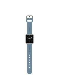 Montre Breil avec un cadran noir carré, des accents en argent et un bracelet en silicone bleu clair présentant des trous perforés et une marque en relief.