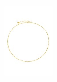 Collana in oro con un design delicato e attorcigliato, dotata di un gancio a moschettone e catena regolabile. Texture liscia e stile minimalista.