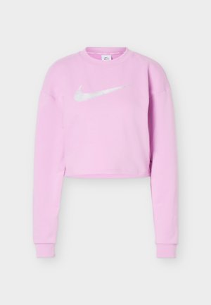 Svetlo vijoličen skrajšan pulover z dolgimi rokavi in belim logotipom Nike swoosh na sredini prsnega koša.