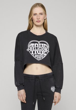 WASHED EMBROIDERED DOLMAN PULLOVER - Sweatshirt - black