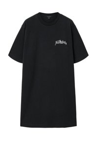Sort oversized T-shirt med korte ærmer og hvidt "AllSaints London"-logo på venstre bryst.