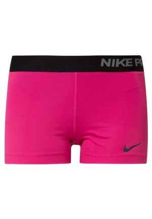 Lyserøde atletikshorts med sort taljebånd mærket "NIKE PRO" og sort Nike-logo på frontens venstre side.