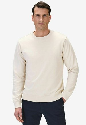 Beige sweatshirt med rund hals, lange ærmer, ribbede manchetter og kant. Lavet af blødt stof, der har en glat tekstur og et minimalistisk design.