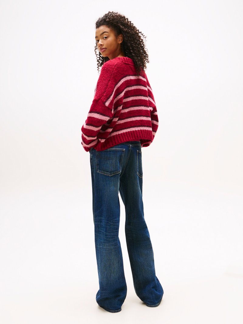 Tommy Jeans BADGE STRIPE FLUFF Cardigan ruby/rhubarb/rosso