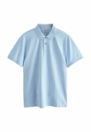 Heled sinine polo-särk, mis on valmistatud puuvillast, klassikalise krae, lühikeste varrukate ja kahe nupuga. Rinnal on peen logo.