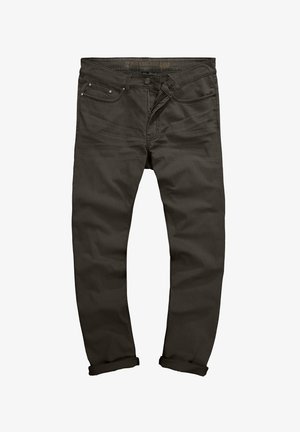 Mørkegrå jeans med en slim fit, der har en knap- og lynlås-lukning, fem-lommers design og opslåede ben for et afslappet look.