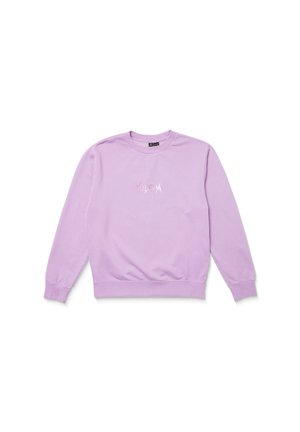 Lila Sweatshirt aus weichem Stoff mit langen Ärmeln, Rundhalsausschnitt und einem Logo-Detail in einem helleren Lilaton auf der Vorderseite.