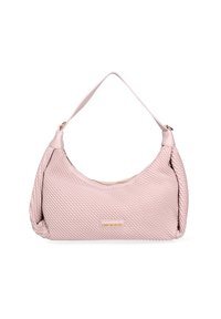 Borsa a tracolla rosa intrecciata con una silhouette ondulata, chiusura con zip e una spallina liscia. Il motivo testurizzato aggiunge interesse visivo. Accento in hardware dorato.