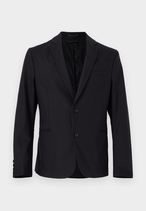 Svart blazer med enkel knäppning, tvåknapps stängning, slagkragar, framficka och subtilt mönster invändigt. Mjukt material, strukturerad passform.