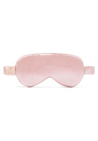 Jedwabna maska do spania w jasnoróżowym kolorze, o gładkiej strukturze i lekko wyprofilowanym kształcie dla komfortu, z elastycznym paskiem zapewniającym stabilne dopasowanie.