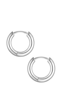Strieborné kruhové náušnice s hladkým, lesklým povrchom. Majú prázdny kruhový tvar a bezšvové uzatváranie na vrchu.