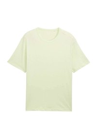 T-shirt en coton vert clair à manches courtes, col rond et texture lisse. Design simple, sans motifs ni détails visibles.