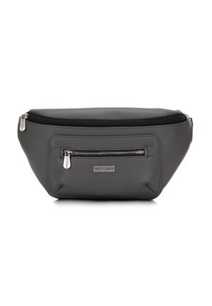 Šedá syntetická crossbody taška s hlavním často na zip a přední kapsou. Má hladký povrch a jemné logo značky.