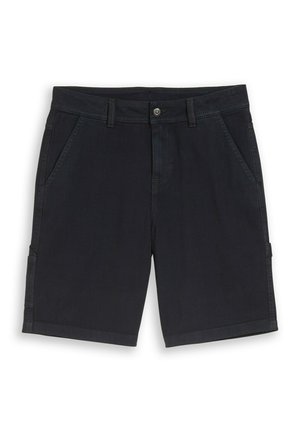 Zwarte casual shorts met riemlussen, knoop en rits aan de voorkant, zijzakken en een klein zakje op het rechterbeen.