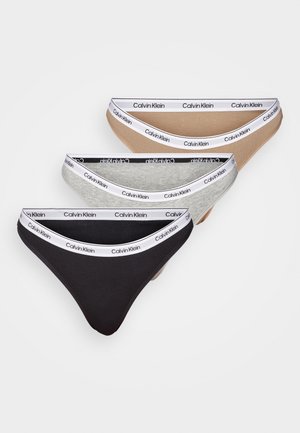 Calvin Klein Underwear THONG LOGO ICON 3 PACK - Tanga - black/grey heather/café fun