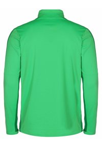 Langärmliges Poloshirt in leuchtendem Grün, aus glattem, leichtem Stoff gefertigt. Verfügt über einen Kragen und nahtlose Seiten, mit einem sauberen, minimalistischen Design.