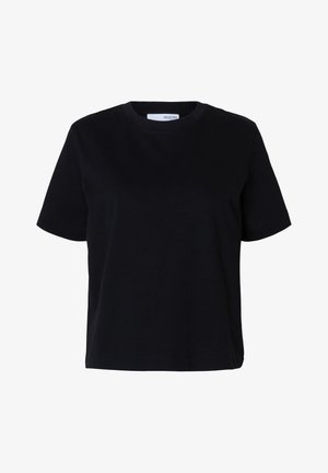Selected, SLWESSENTIAL SS BOXY TEE NOOS - Základné tričko - black