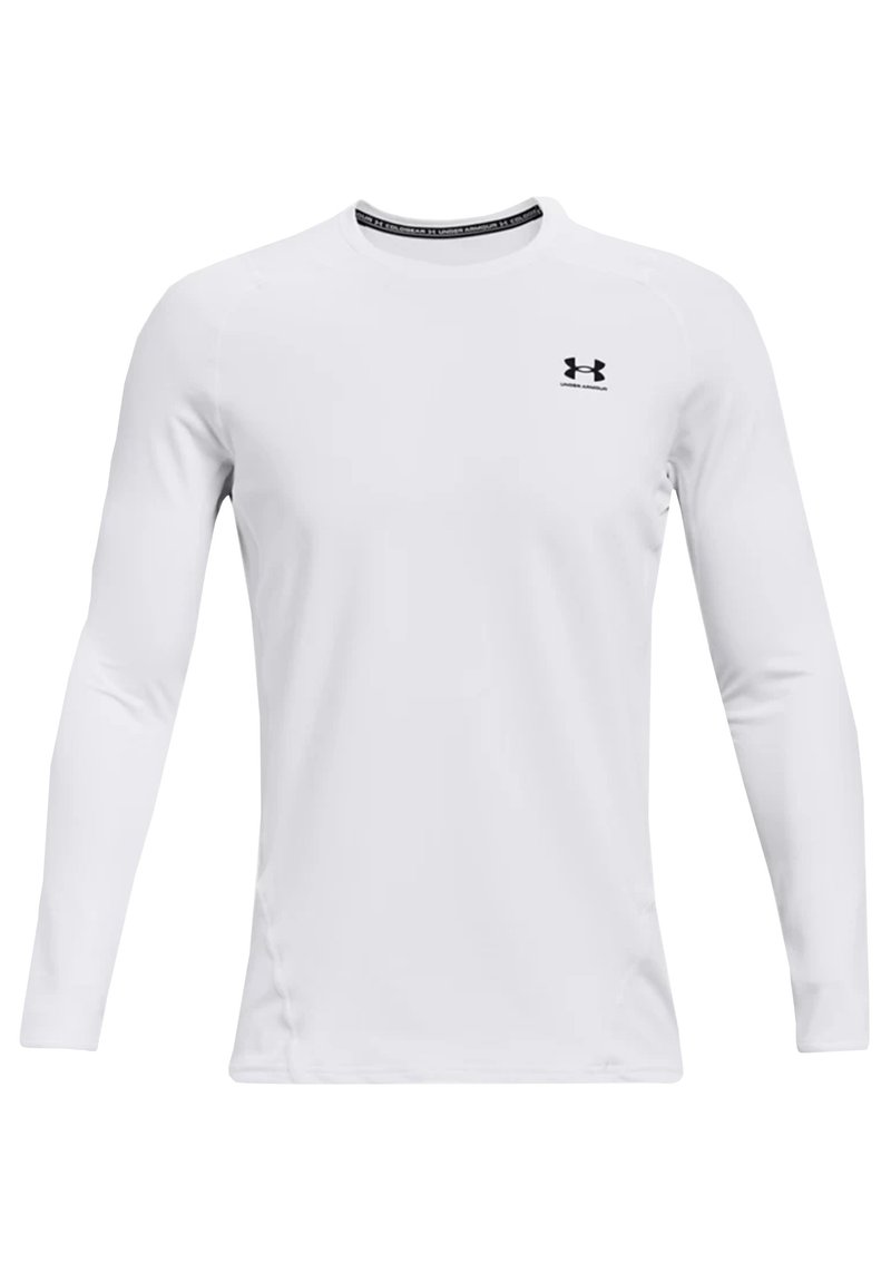Hosszú ujjú sportpóló fehér anyagból. Jellemzője egy fekete Under Armour logó a mellkason és egy kerek nyak kontrasztos gallérral.
