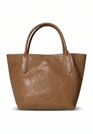 Borsa tote in pelle marrone texturizzata con doppi manici arrotondati e piccolo logo dorato "CUSTO" al centro davanti.
