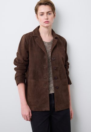 REGULAR FIT WITH BUTTONS - Leren jas - dark brown