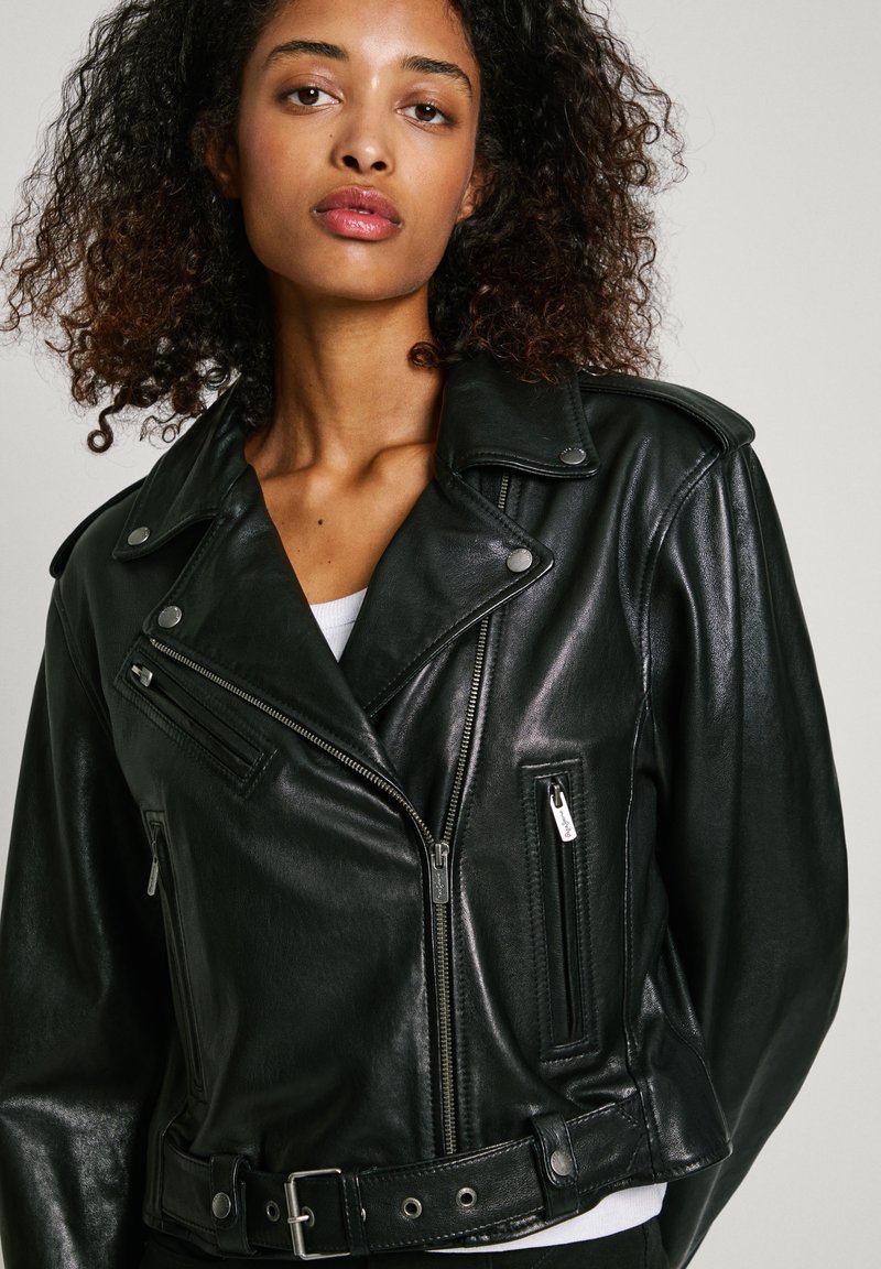 Pepe Jeans FRANKA - Leather jacket - black - Zalando.co.uk