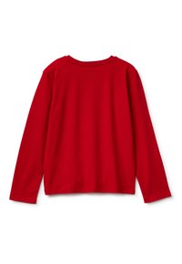 Rotes Langarmshirt mit Rundhalsausschnitt. Hergestellt aus weichem Baumwollstoff, mit schlichtem Design und lockerer Passform. Keine sichtbaren Grafiken oder Akzente.