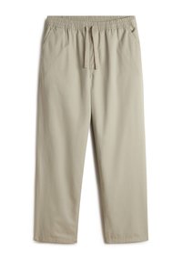Pantalon beige léger avec ceinture élastique et cordon de serrage. Doté de poches latérales et d'une coupe droite. Tissu lisse et résistant aux plis.