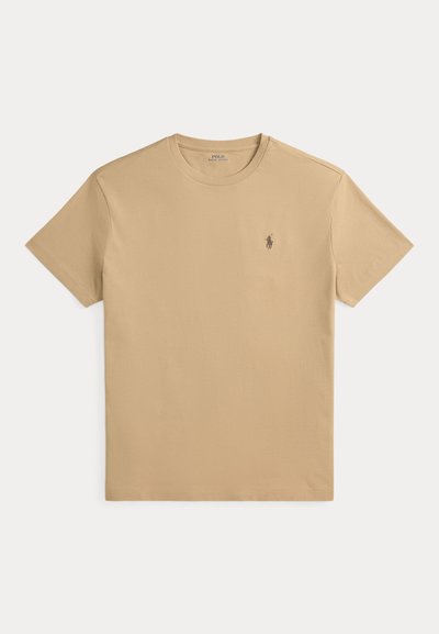 Μπεζ κοντομάνικο T-shirt με στρογγυλή λαιμόκοψη και μικρό κεντημένο λογότυπο Polo Ralph Lauren στο αριστερό στήθος.