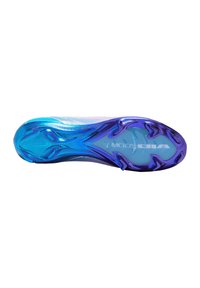 Scarpette con una parte superiore blu traslucida, design testurizzato e accenti viola; presentano una suola stampata con un motivo di trazione distintivo.