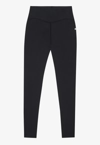 Leggings noirs en tissu extensible avec une taille haute. Présente des coutures à plat et un petit logo sur la hanche.