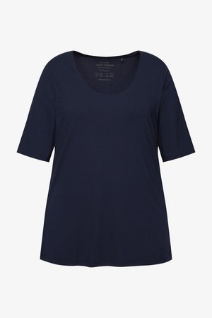 Ulla Popken, T-SHIRT, VOORKANT DUBBELLAAGS, V-HALS, KORTE MOUWEN - T-shirt basic - dark blue