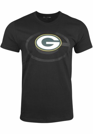 T-shirt noir à manches courtes avec un grand logo des Green Bay Packers centré sur la poitrine.