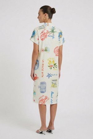 Oui, KLEID SILKY TOUCH - Jurk - white red