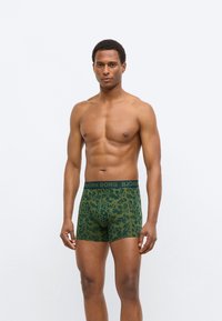 Πράσινα μπαντόκοστα μποξεράκια με σκούρα πράσινη ελαστική μέση που φέρει το λογότυπο "BJÖRN BORG". Λείο ύφασμα με σχέδιο φύλλων.