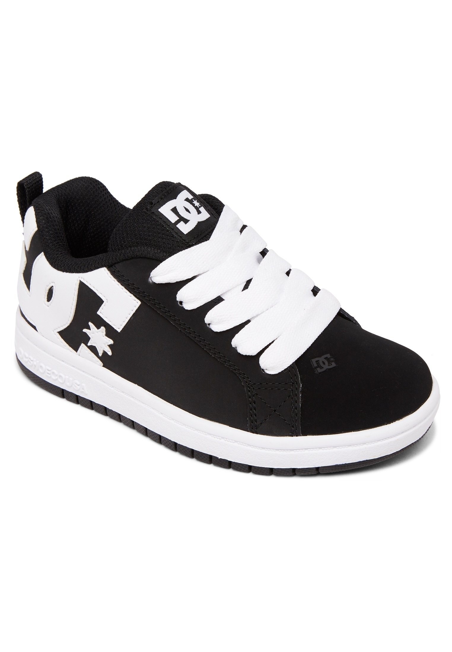 white and black dc shoes