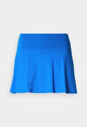 Jupe de sport bleue avec une ceinture lisse et extensible et un design évasé. Fabriquée en tissu respirant, avec une texture perforée.