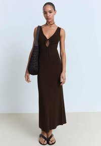 Mango - WITH BOW NECKLINE - Dolga obleka - chocolate Miniaturna slika 1