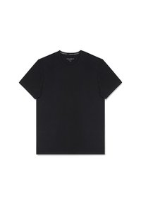 Czarna koszulka z bawełny, z krótkimi rękawami i okrągłym dekoltem. Gładka tekstura z prostym, jednolitym wzorem.