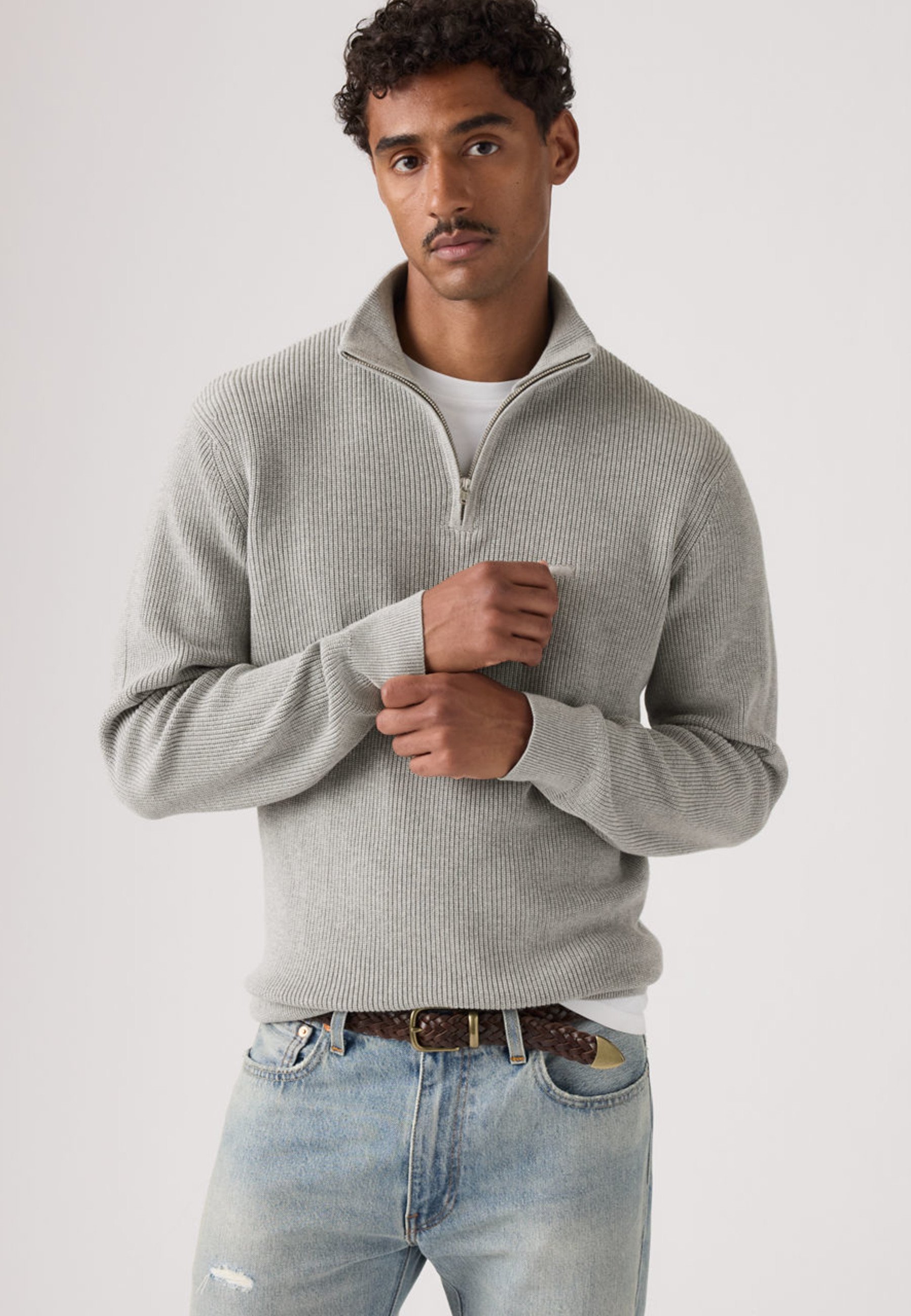 Levi's® QUARTER ZIP - Trui - mid tone grey heather/grijs gemêleerd