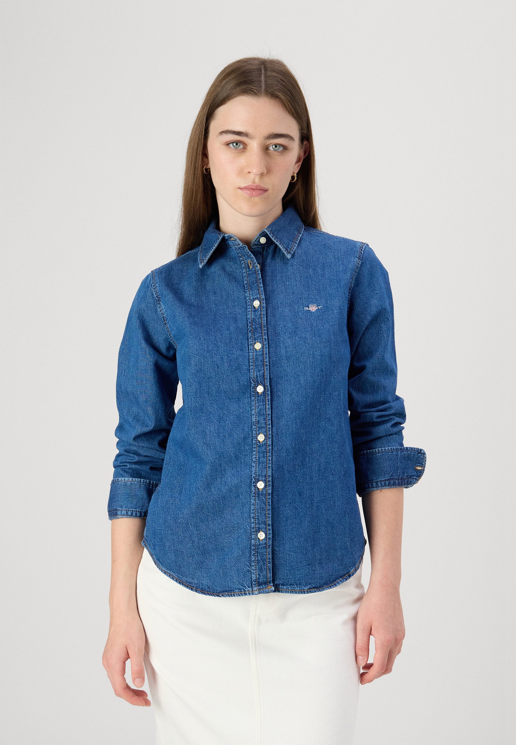 GANT REG - Button-down blouse - indigo/blue denim - Zalando