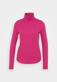 Fitted polotröja i ljusrosa, tillverkad av textil med struktur, med långa ärmar och rundad nederkant.