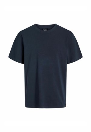 Tumedat navyblue T-särk ümarate kaelustega, lühikeste käistega ja mugava lõikega. Valmistatud pehmest puuvillast, lihtsa disainiga, ilma mustriteta.