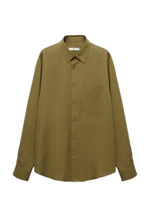 Oliven grøn skjorte med lange ærmer, knaplukning foran, krave og enkel brystlomme. Fremstillet af glat stof med normal pasform.