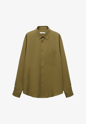 Maslinasto zelena košulja dugih rukava s gumbima sprijeda, kragnom i jednim džepom na prsima. Izrađena od glatkog materijala s regularnim krojem.